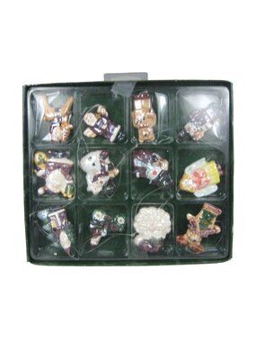 Department 56 Set of 12 Mini Ceramic Christmas Ornaments Luster Santa Reindeer